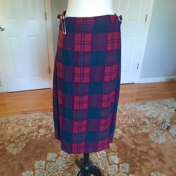 Wool tartan midi skirt kilt - Picture 1 of 9